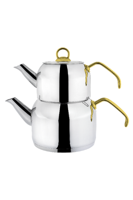 Deluxe Mid Size Teapot  Set with Metal Gold Handle